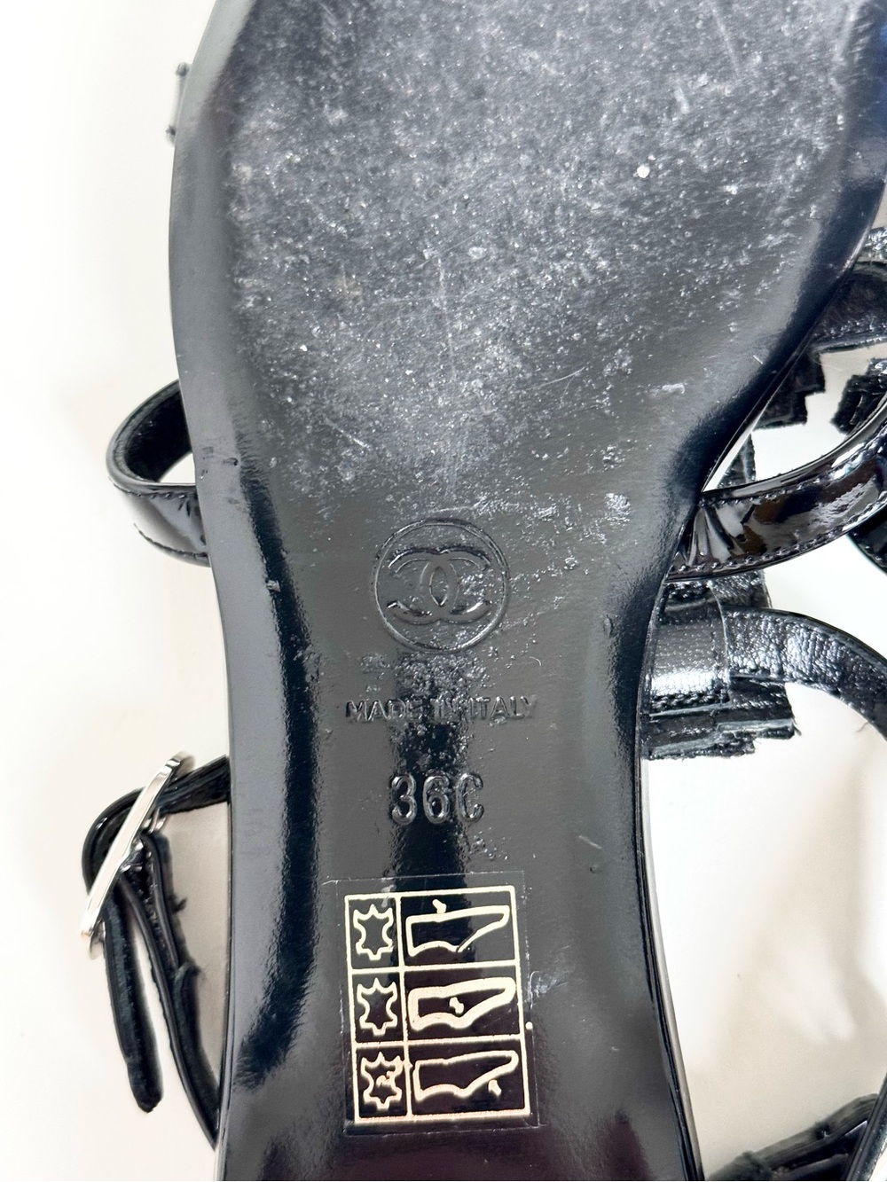 CHANEL Black Patent Leather Beaded and Jeweled Slingback Sandals - Size 36 - Picture 9 of 10